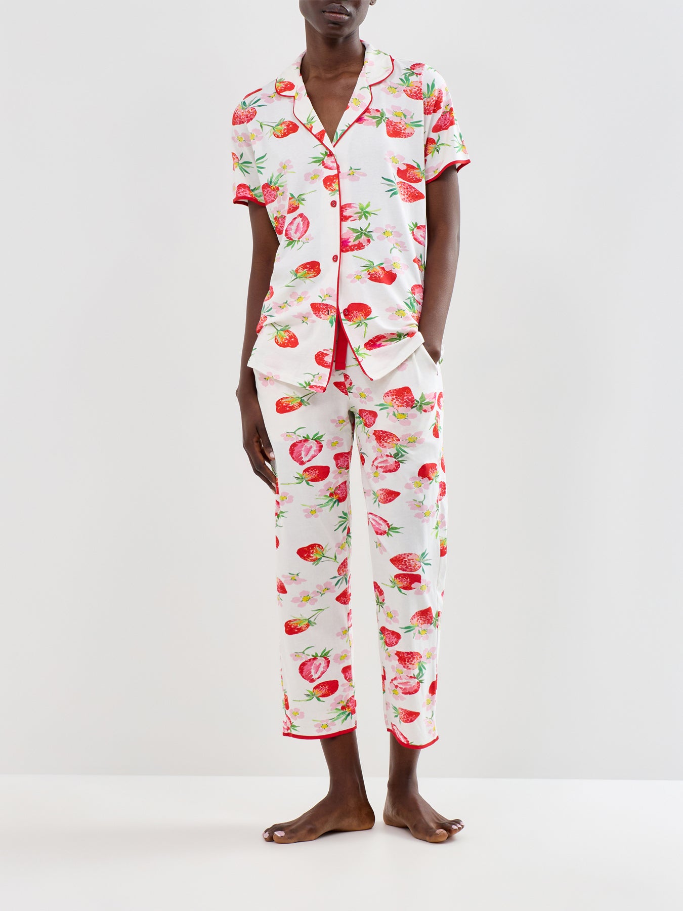 Strawberry Print Cropped Pyjama Bottoms Red