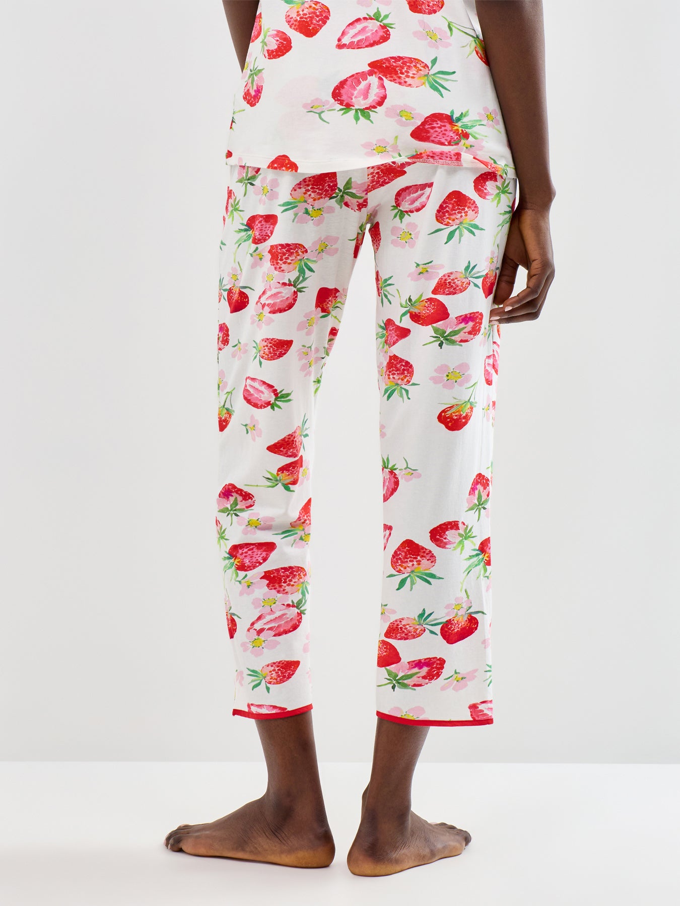 Strawberry Print Cropped Pyjama Bottoms Red