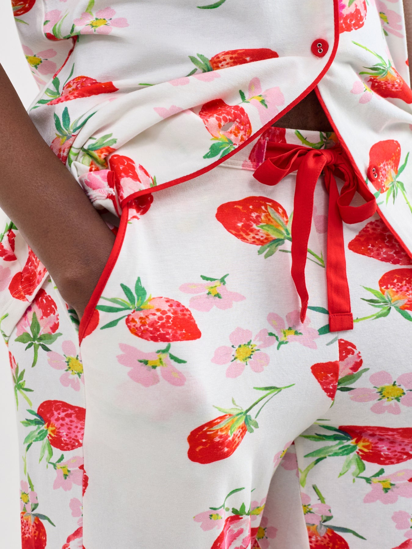 Strawberry Print Cropped Pyjama Bottoms Red