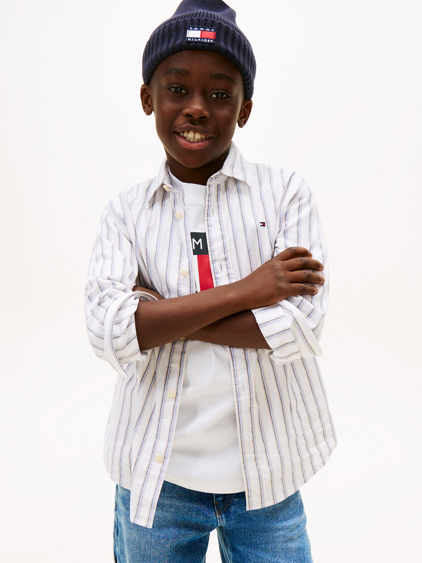 Kids’ Festive Regular Fit Stripe Oxford Shirt White