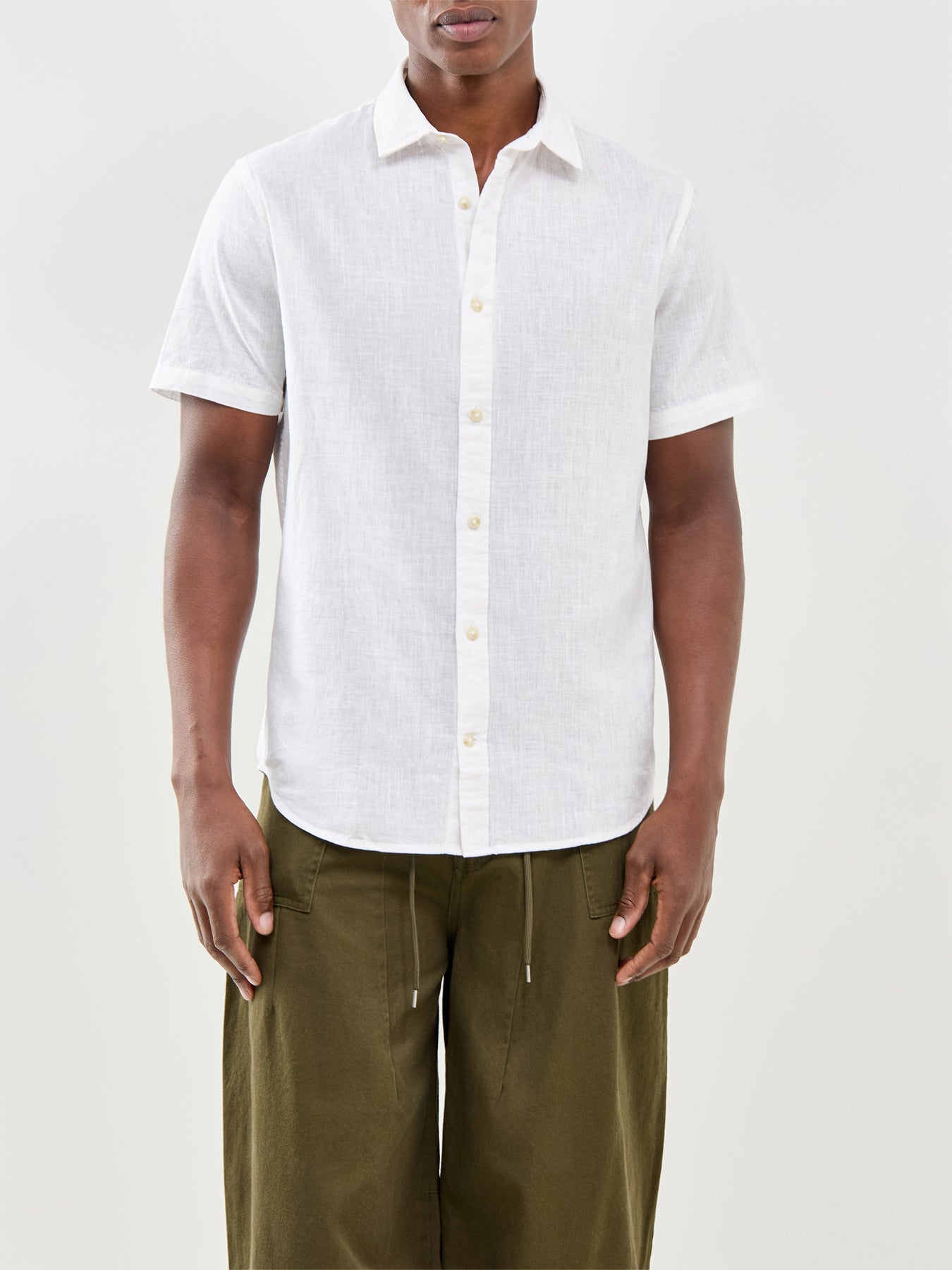 Summer Linen Blend Short Sleeve Shirt White