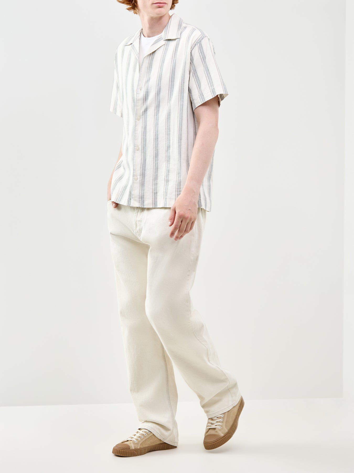 Breeze Stripe Short Sleeve Shirt Cream