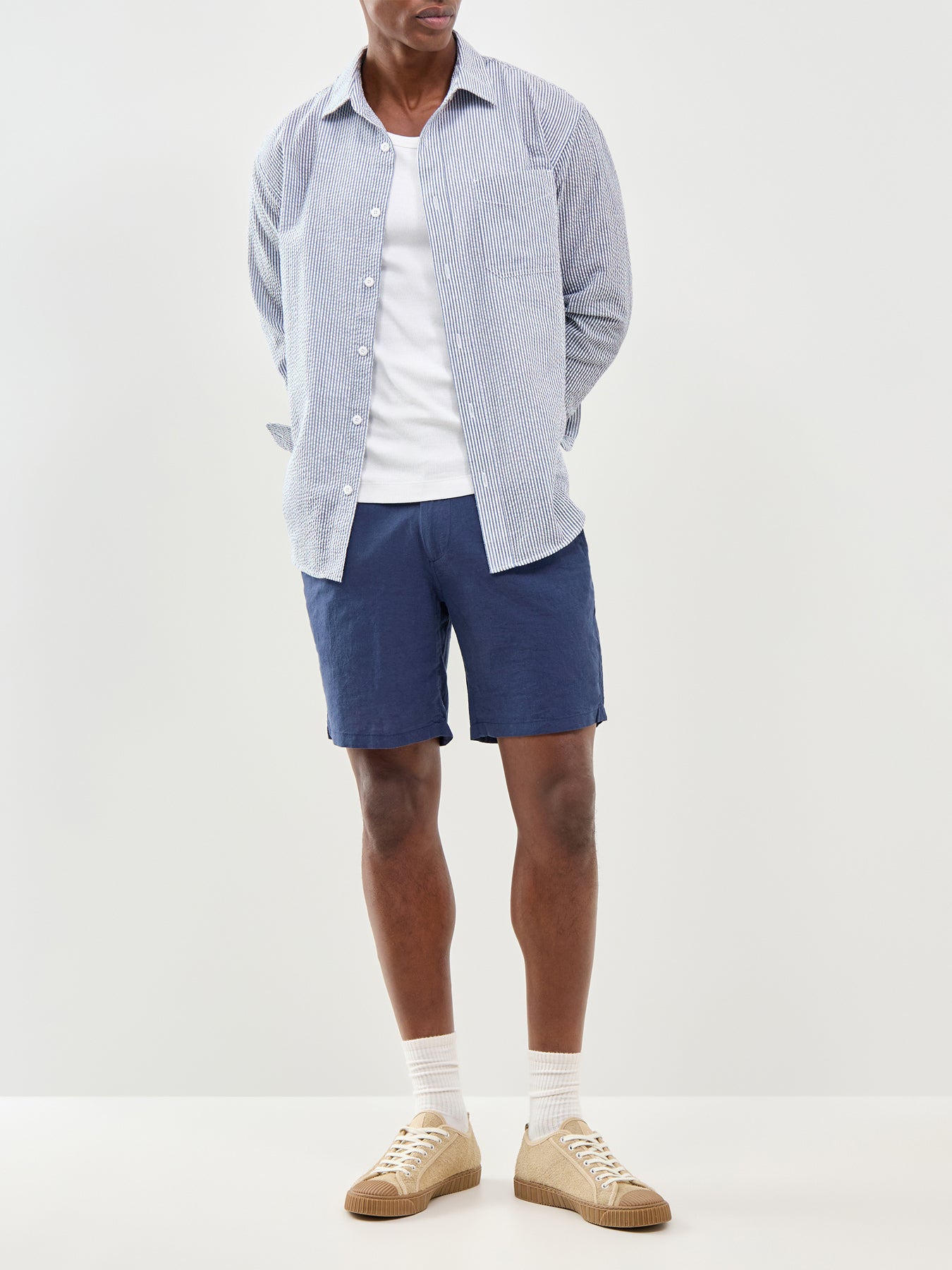 Stace Linen Blend Chino Shorts Navy