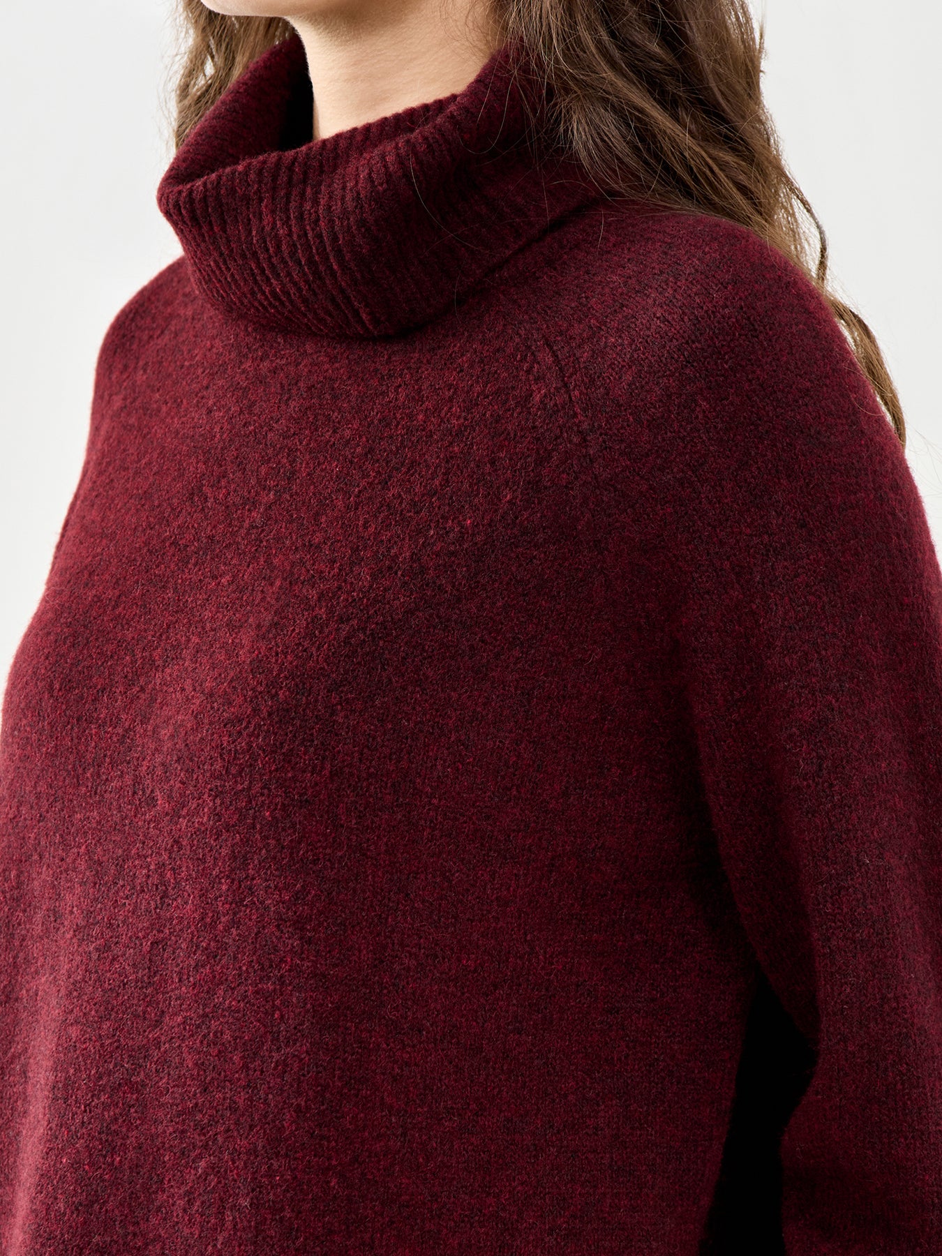 Roll Neck Jumper Relaxed Fit Burgundy