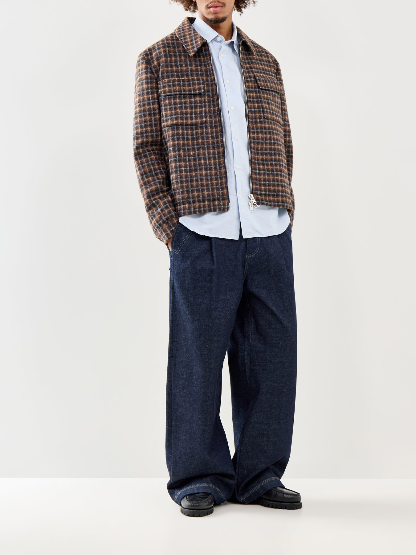 Linen-Blend Long Sleeve Shirt Blue