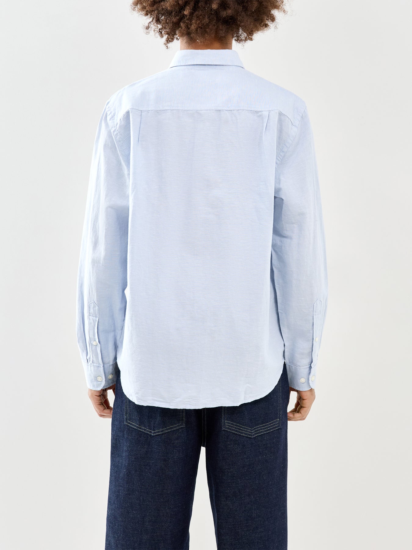 Linen-Blend Long Sleeve Shirt Blue