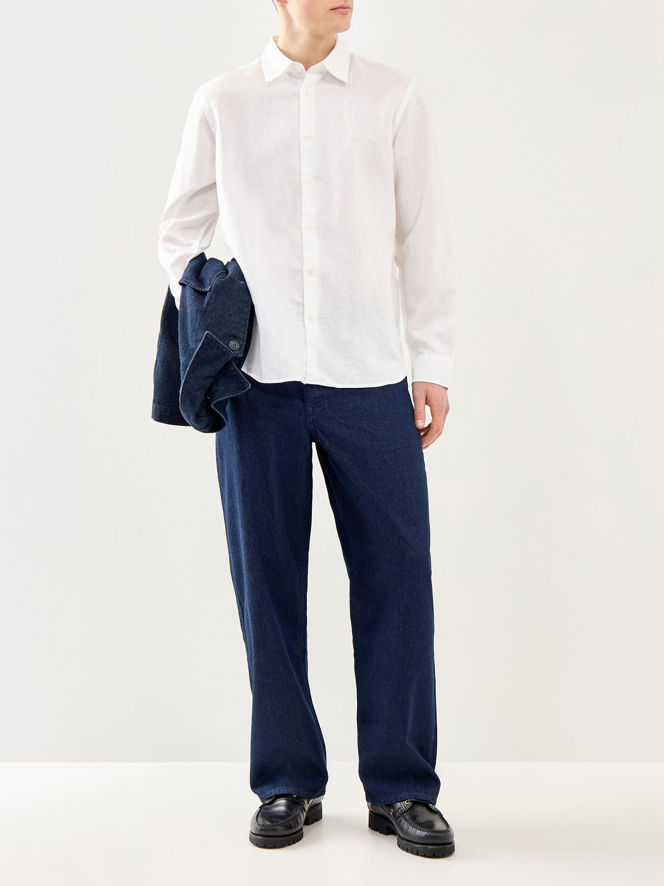 Linen-Blend Long Sleeve Shirt White
