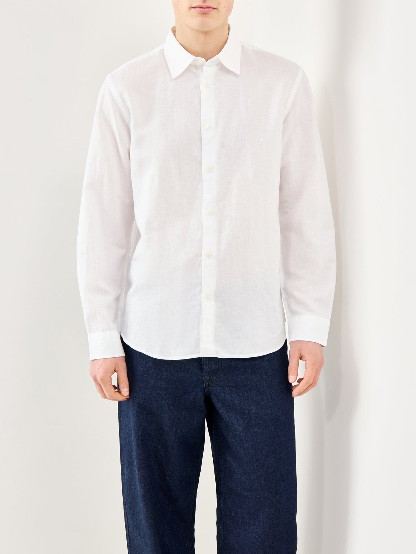 Linen-Blend Long Sleeve Shirt White