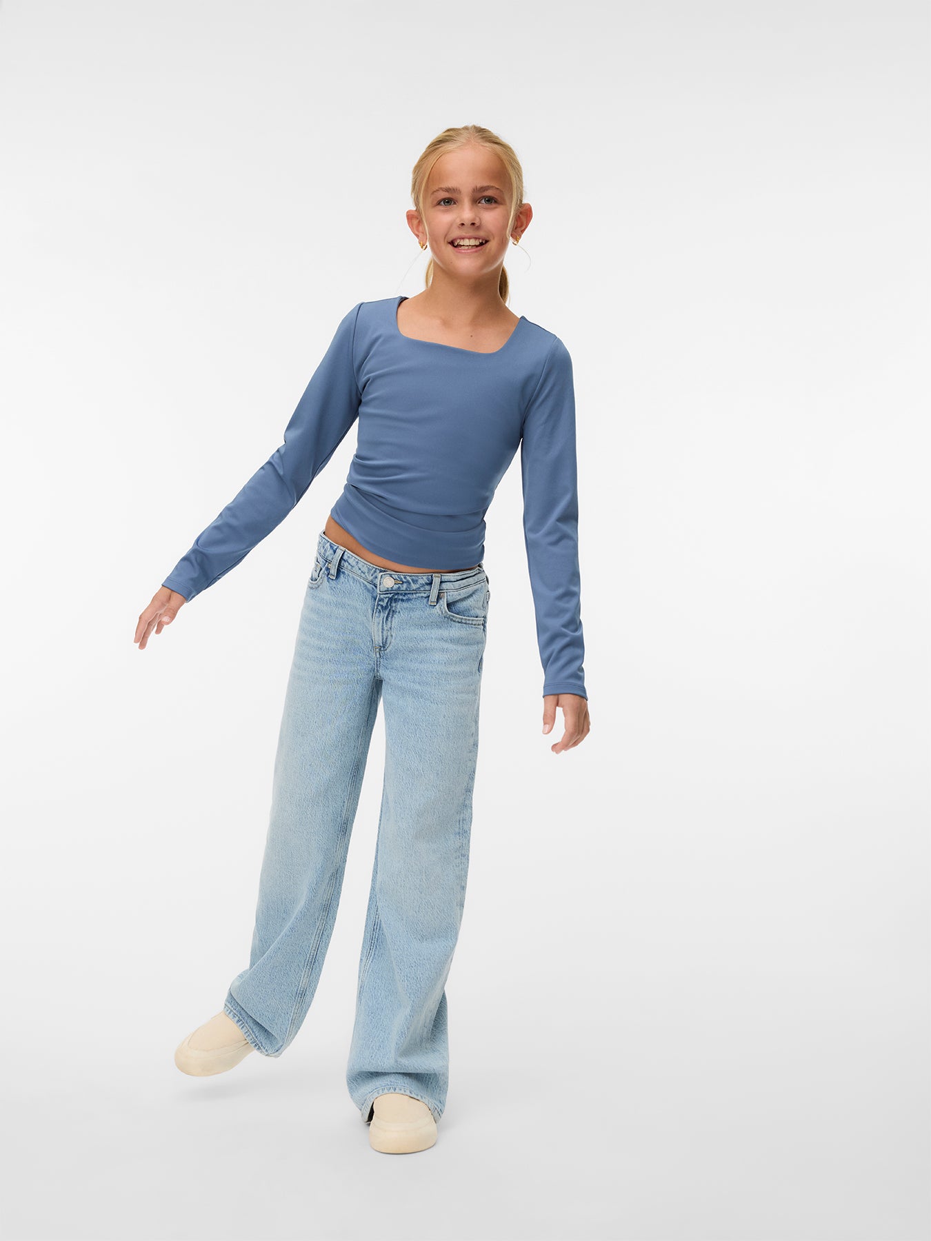 Kids’ Million Long Sleeve Square Neck Top Blue