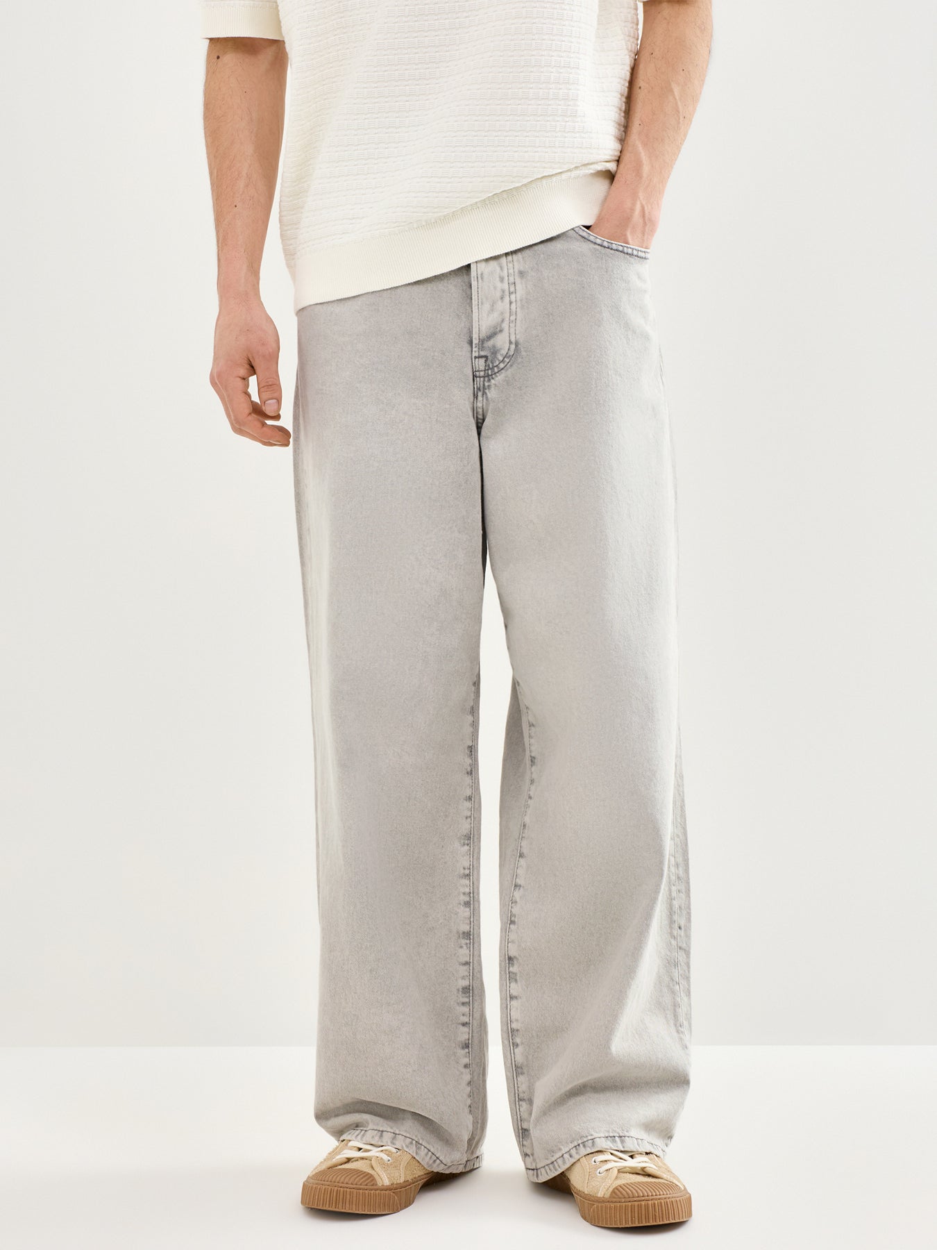 Remi Wide Leg Denim Trousers Grey