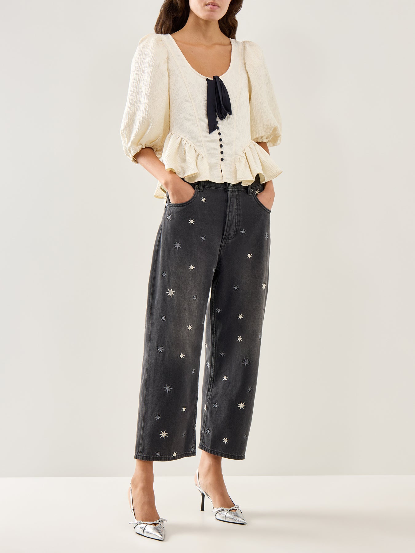 Deep Trance Shine Embroidered Trouser Black