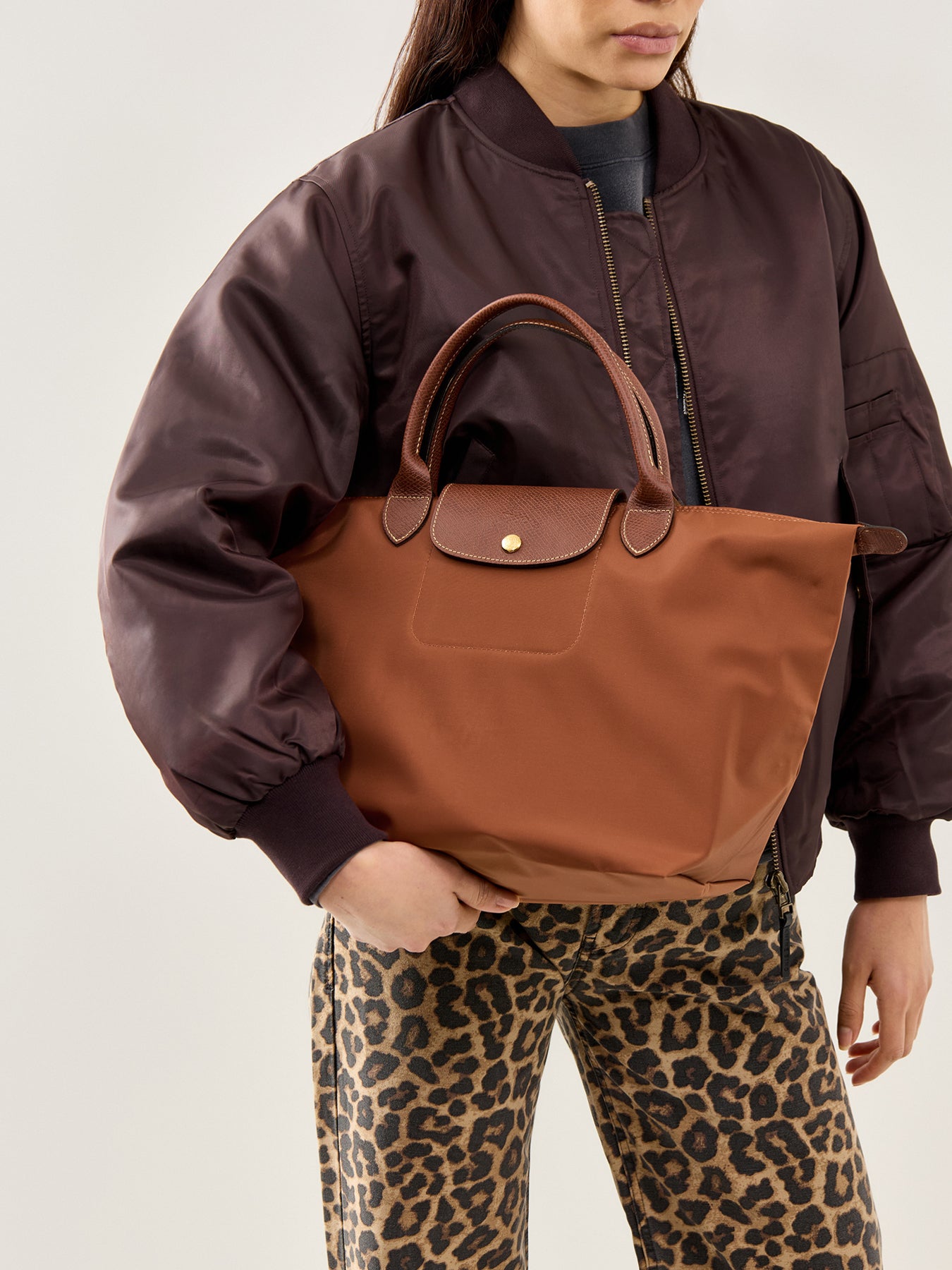 Le Pliage Medium Nylon Handbag Cognac
