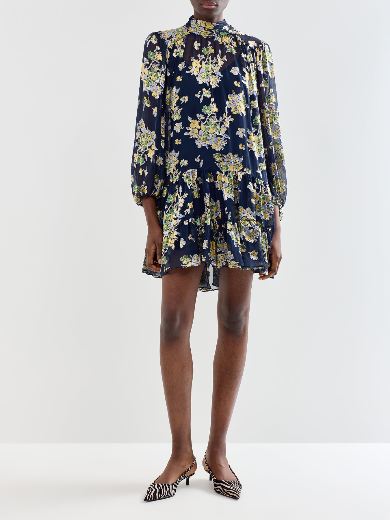 Anaya Dress Bouquet Devoré Navy