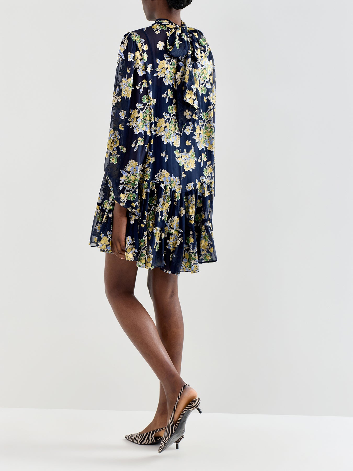 Anaya Dress Bouquet Devoré Navy