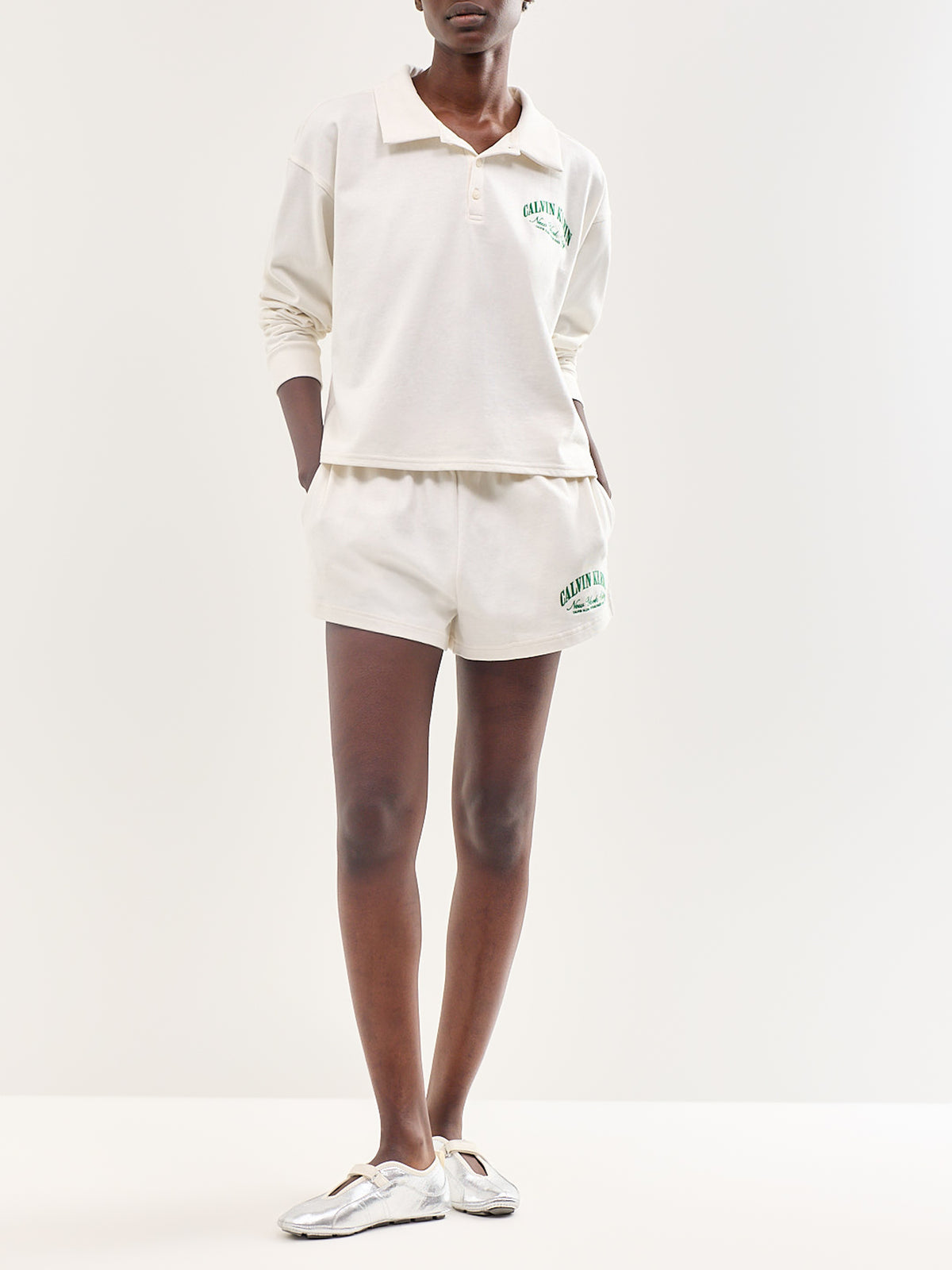 Logo Cotton Jersey Polo Pyjama Top White