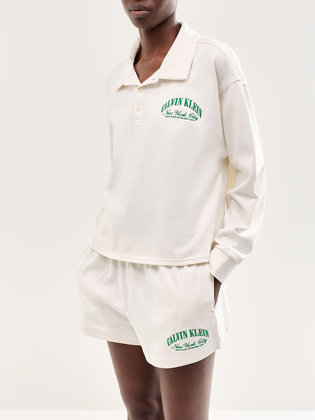 Logo Cotton Jersey Polo Pyjama Top White