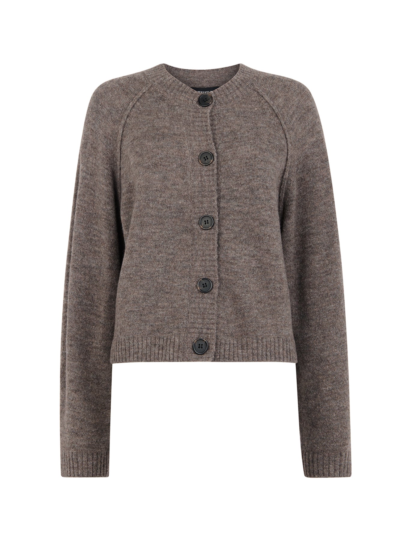Wool Mix Crew Cardigan Taupe