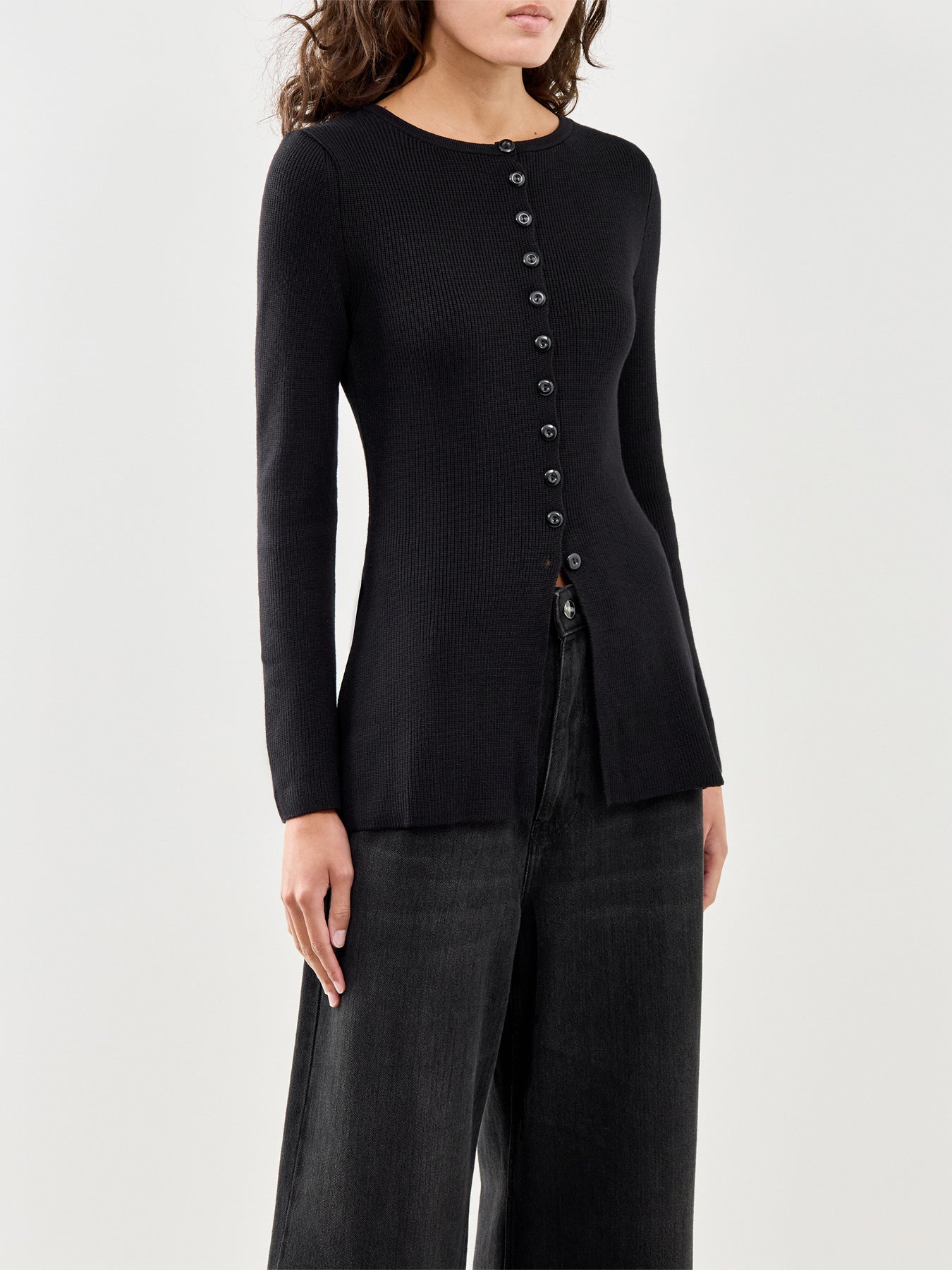 Waisted Long Line Cardigan Black