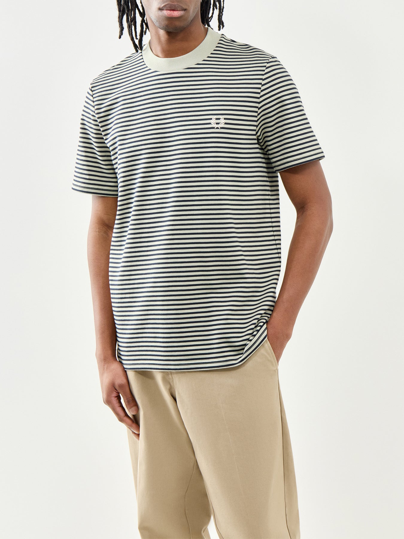 Fred Perry Fine Stripe Heavyweight Cotton T-Shirt Green