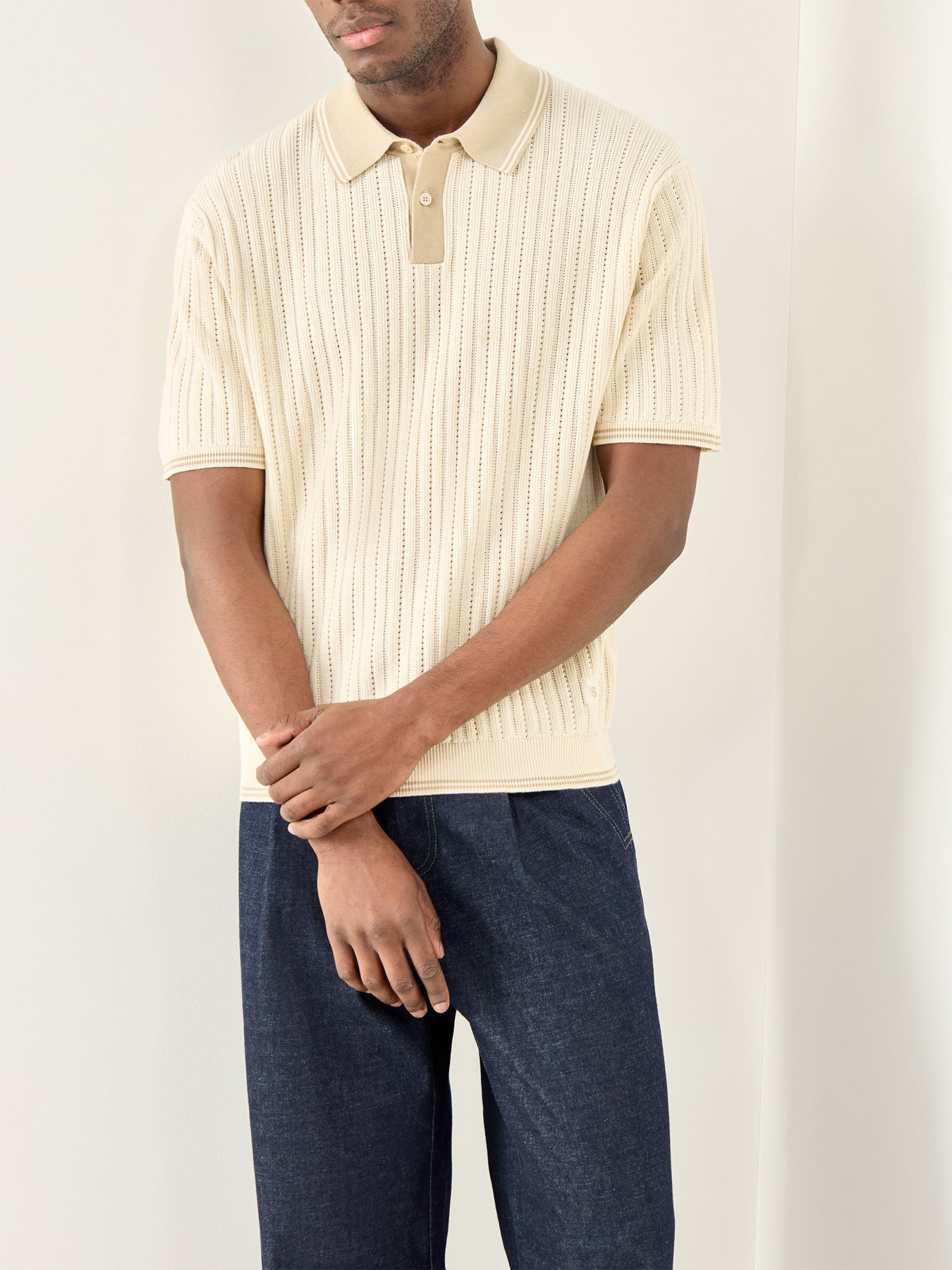 Crochet Knitted Polo Shirt White