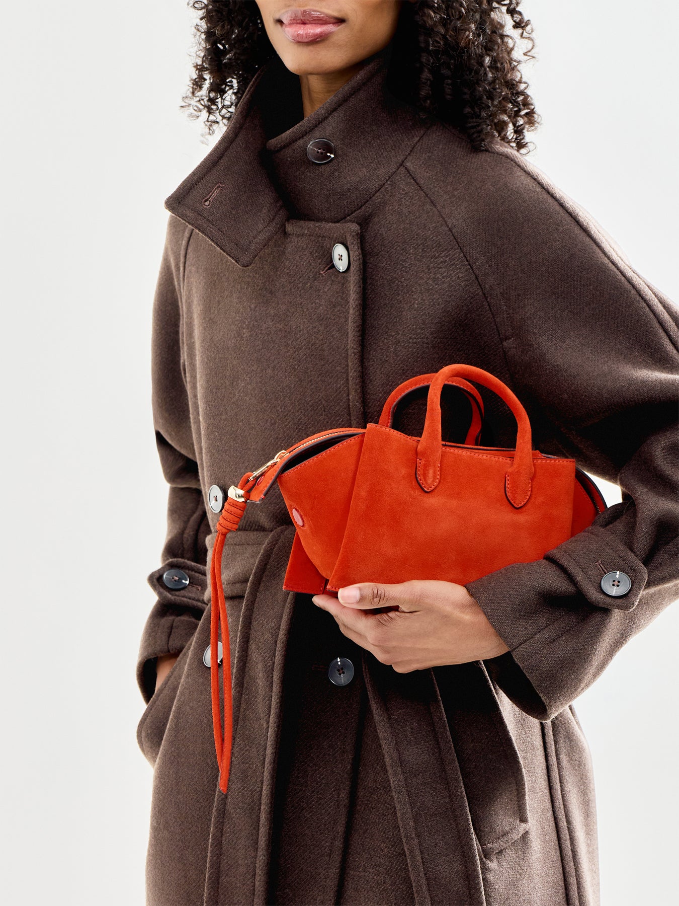 Romilly Suede Small Ziptop Grab Bag Flame
