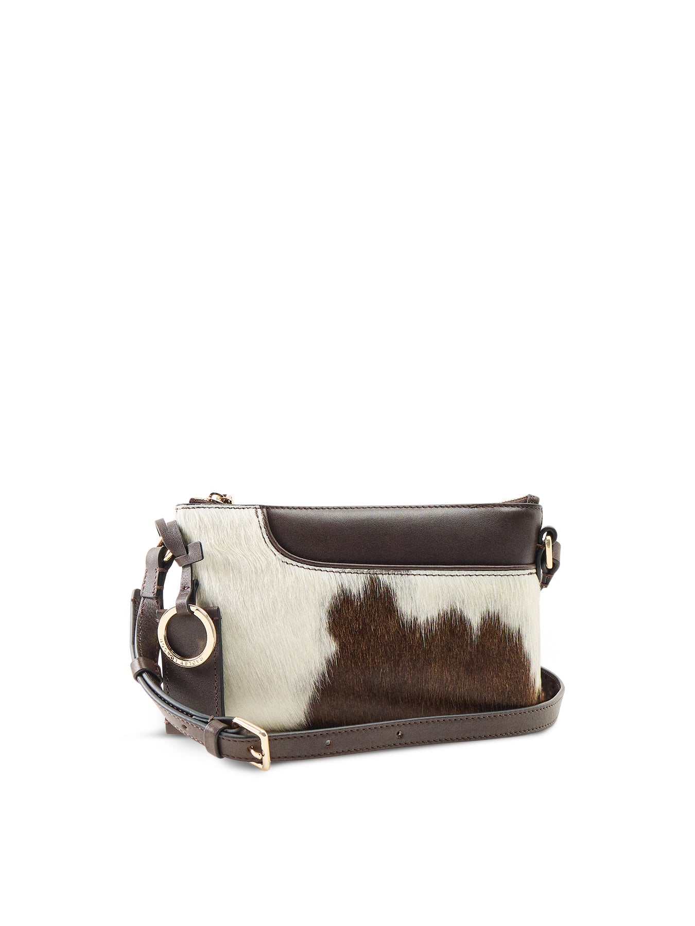Pockets Cowhide Mini Zip Top Shoulder Bag Brown