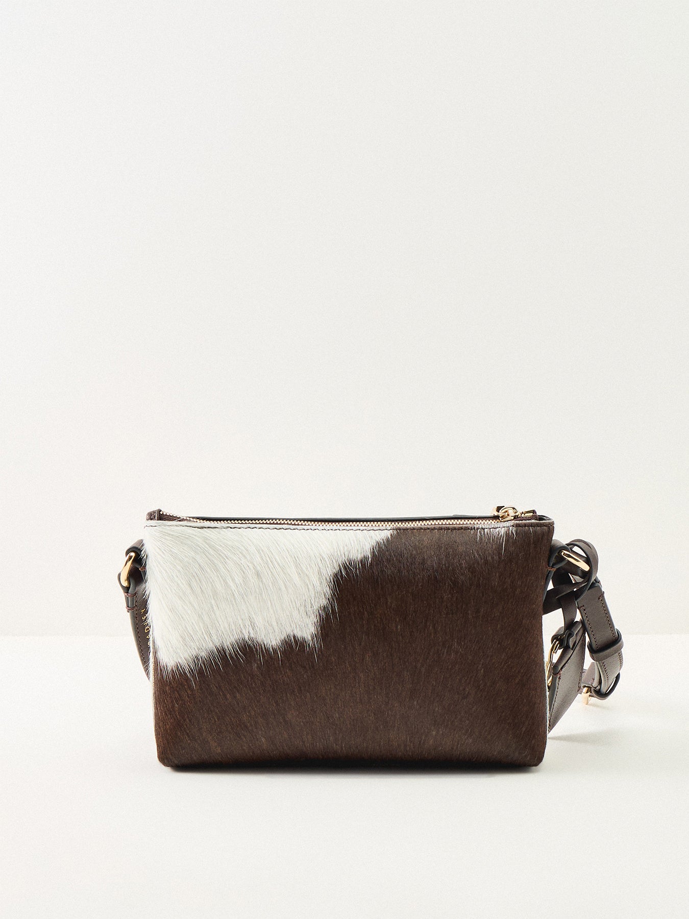 Pockets Cowhide Mini Zip Top Shoulder Bag Brown
