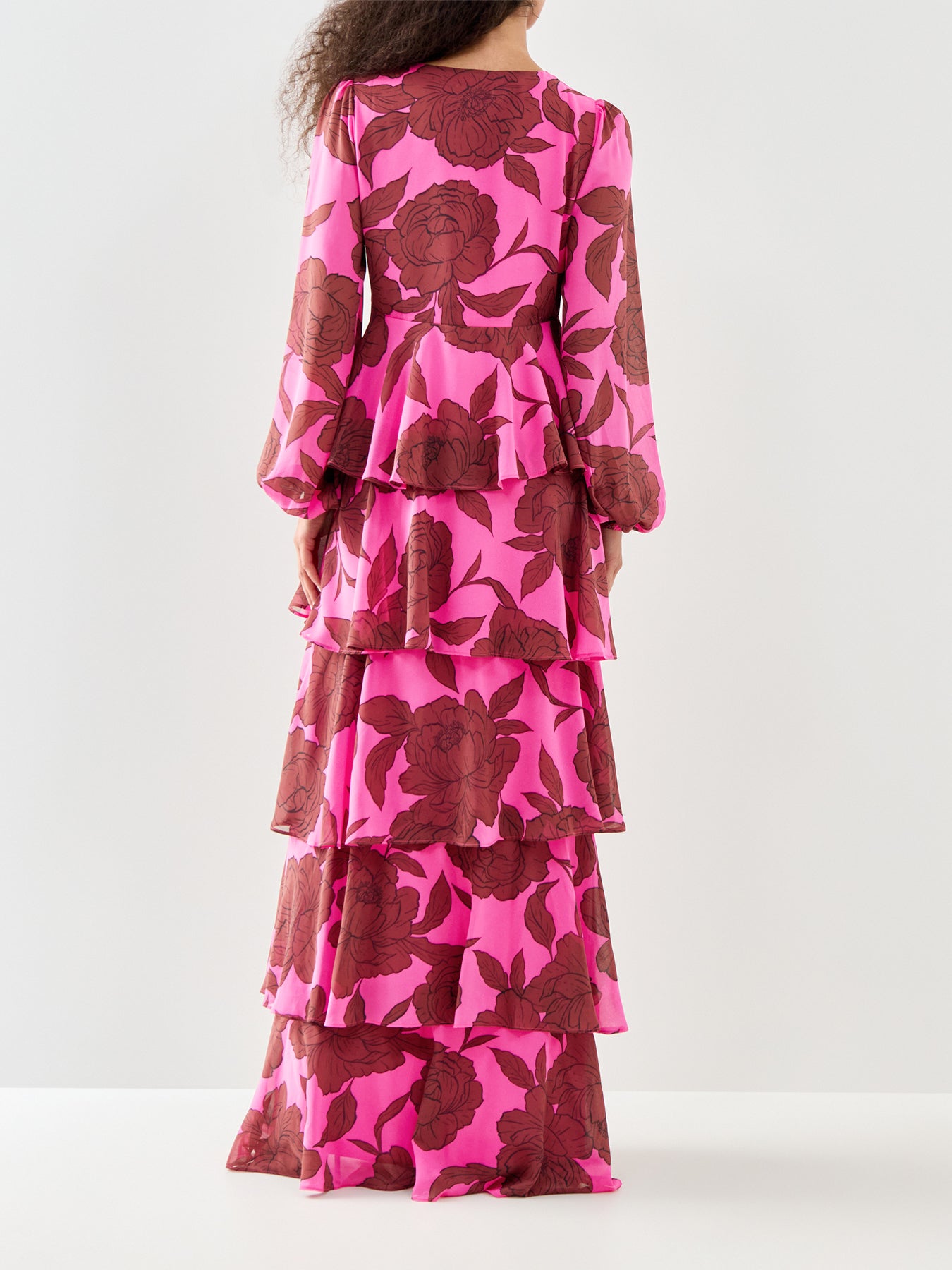 Ashton Ruffle Maxi Dress Fuchsia Brown
