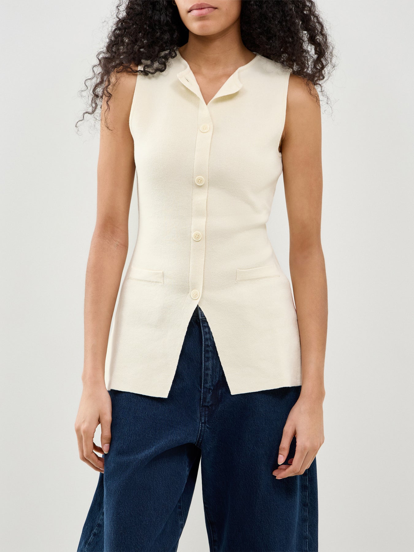 Alba Knit Longline Waistcoat Cream