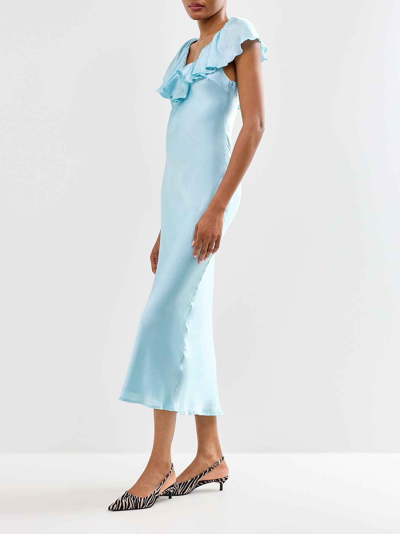 Adina Ruffle Midaxi Dress Blue