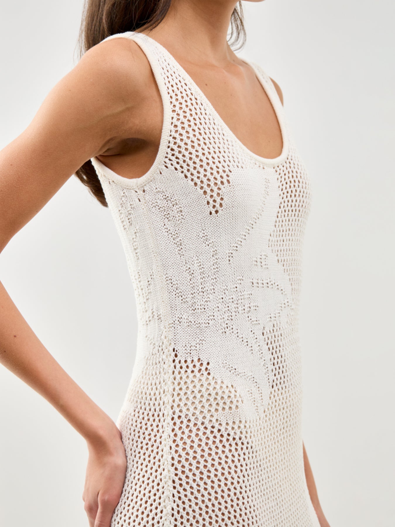 Kailani Floral Openwork Knit Dress Cream