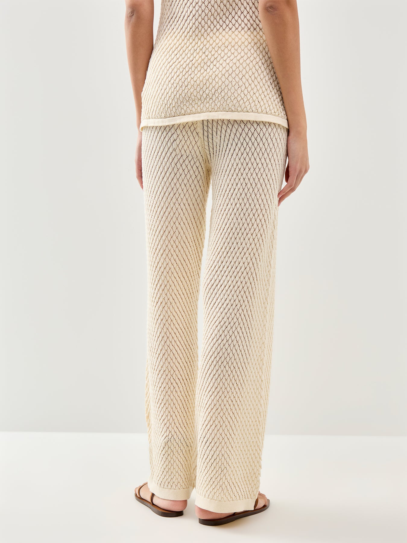 Imani Pointelle Knit Trousers Cream