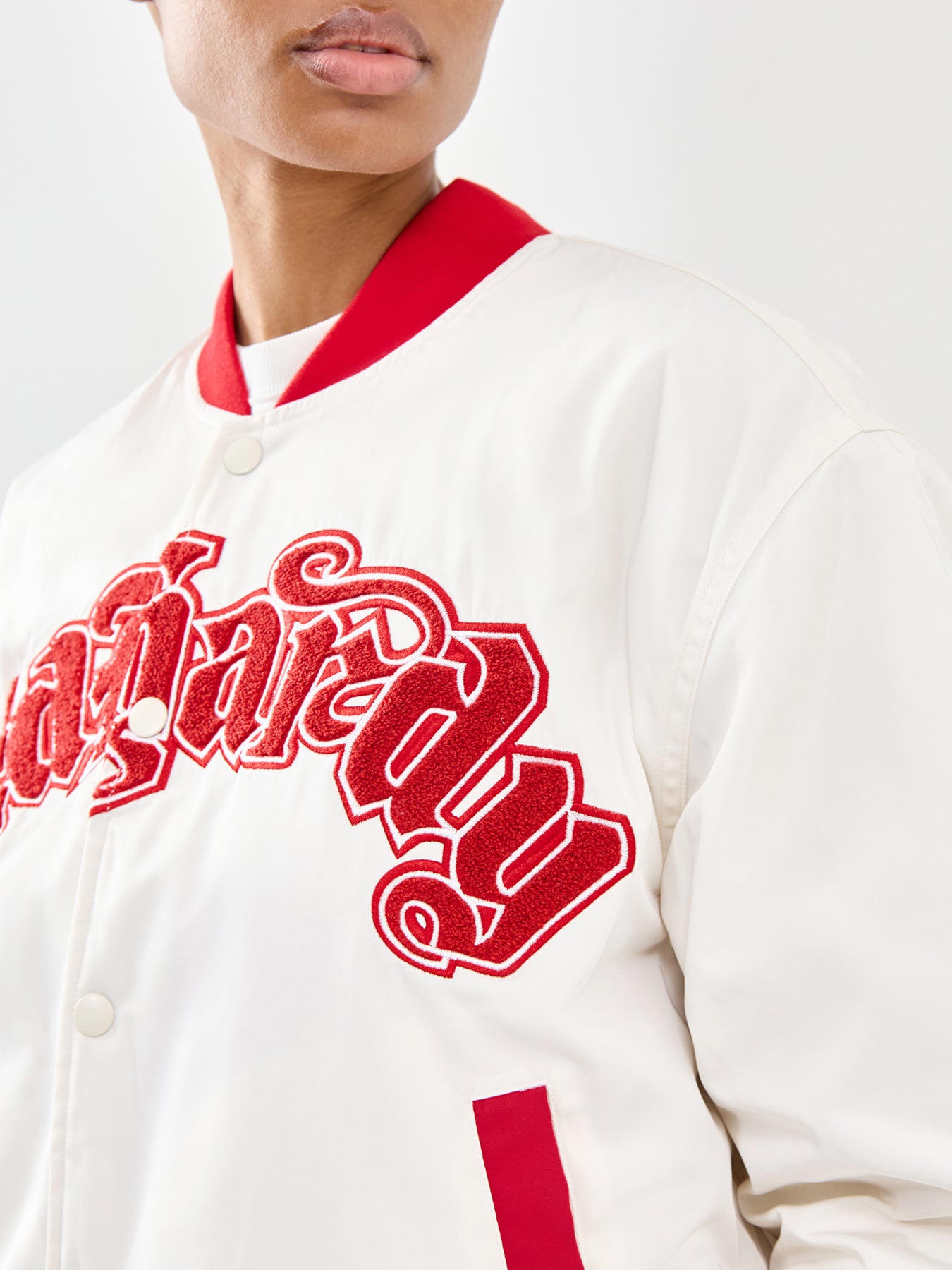 Gothic Flaming Eagle Bomber Jacket Cream