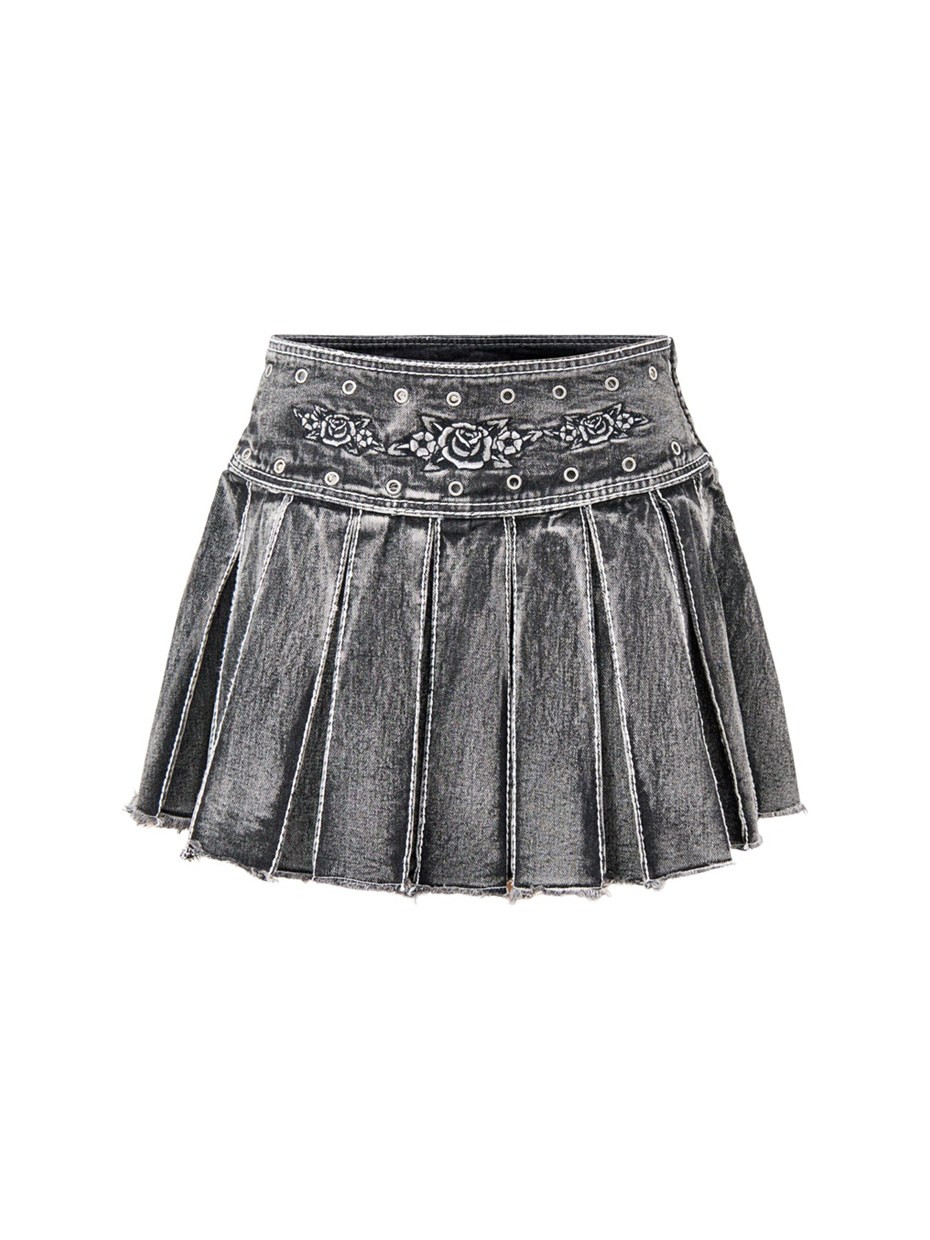 Contrast Stitch Pleated Rose Skirt Black