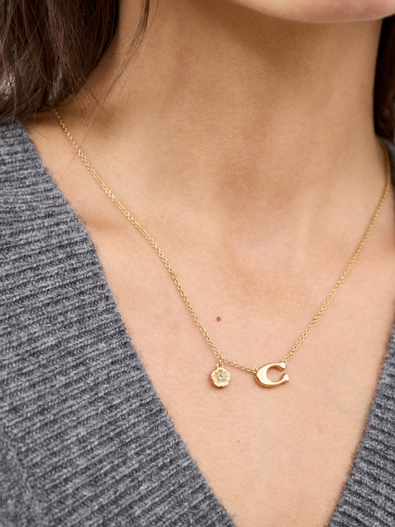 Enamel C Tearose Pendant Necklace Chalk