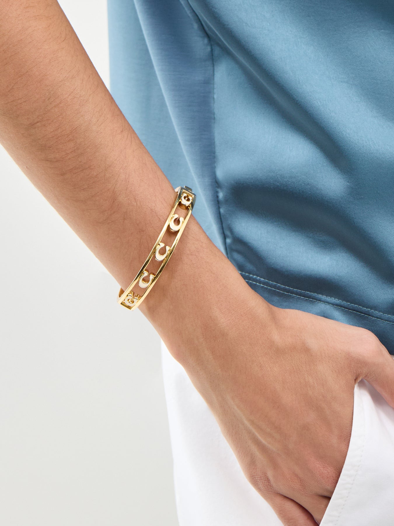 Open Enamel C Hinged Bangle Chalk