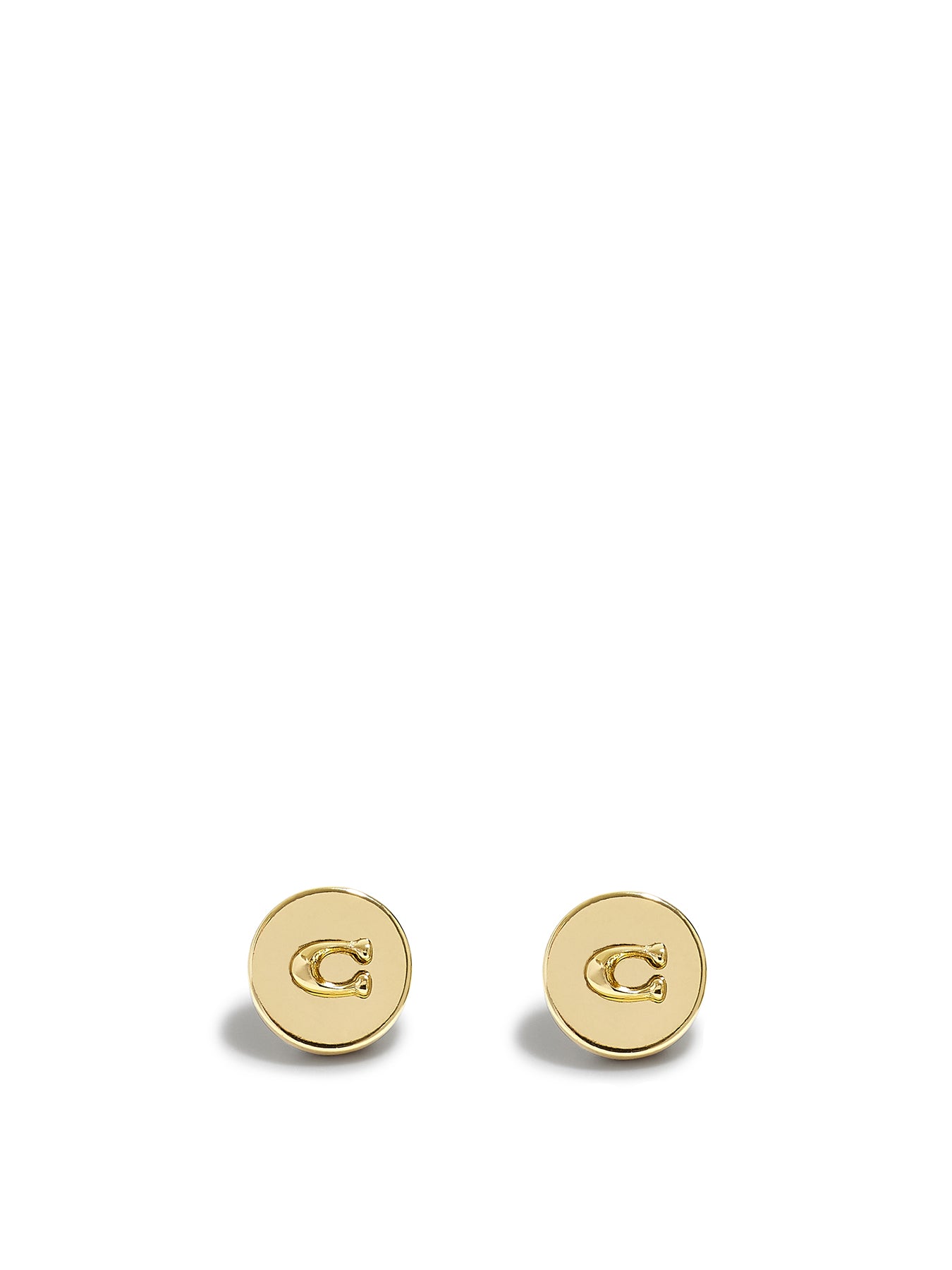 Metal Logo Round Stud Earrings Gold