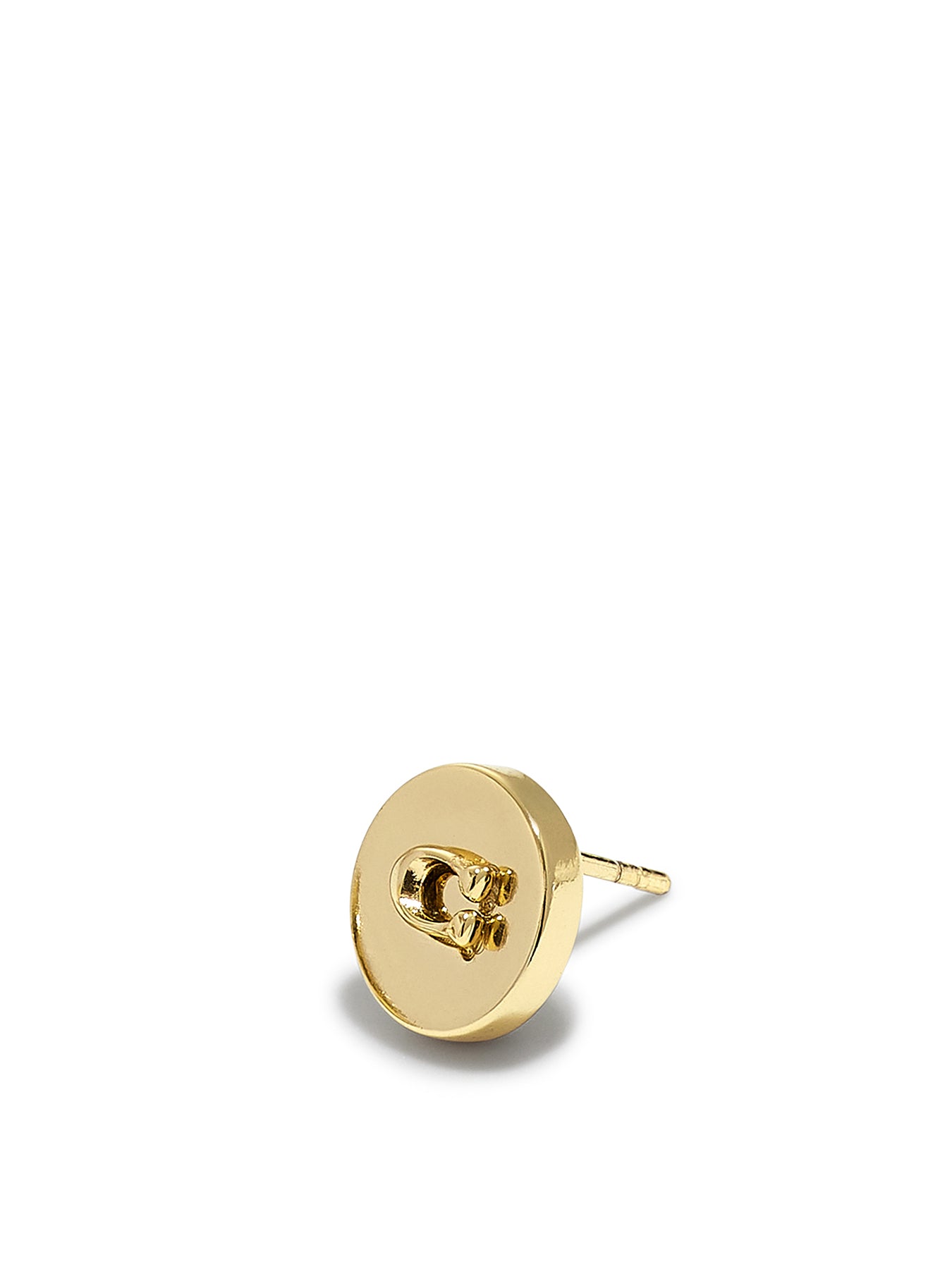 Metal Logo Round Stud Earrings Gold