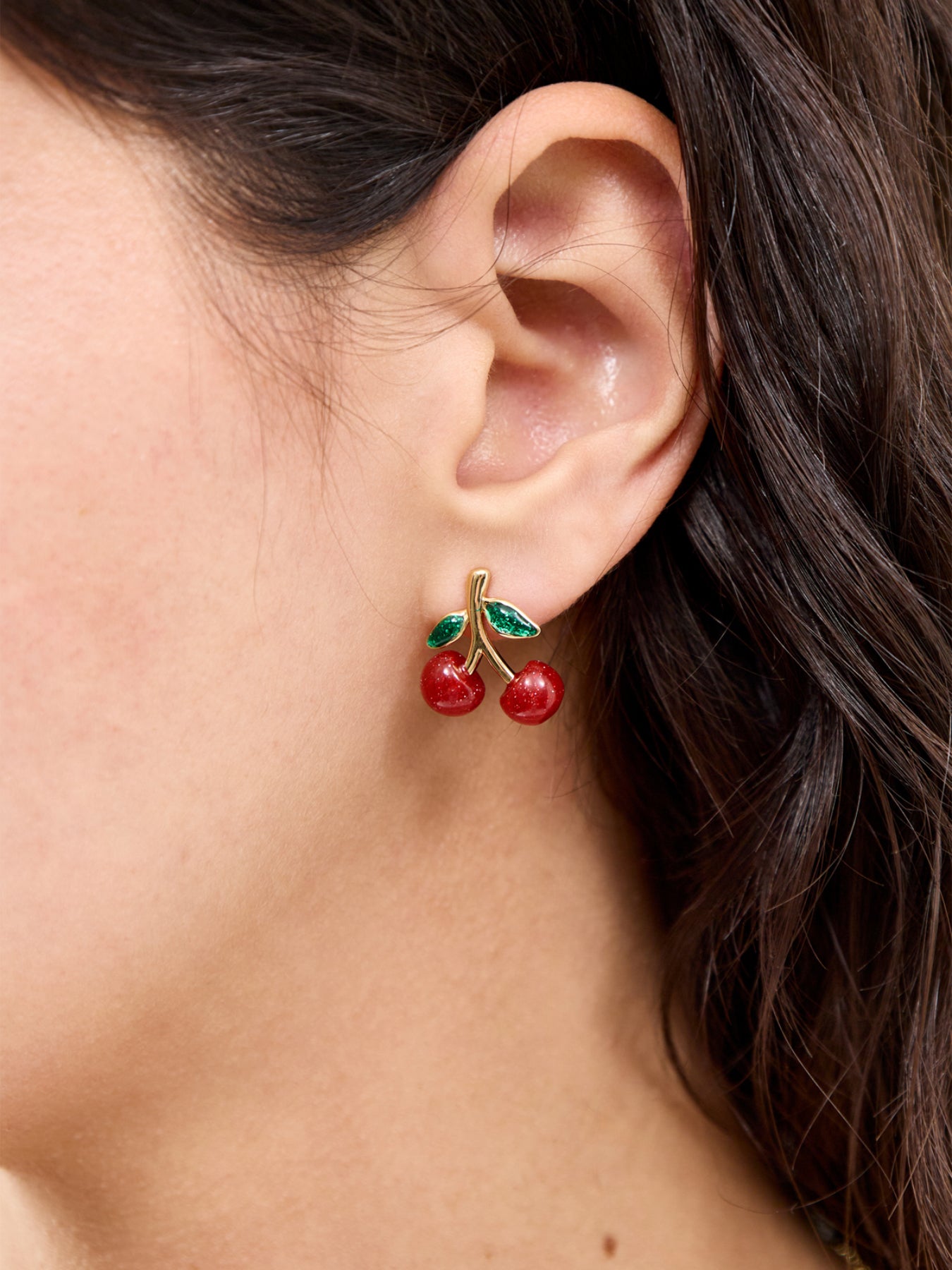 Cherry Stud Earrings Gold