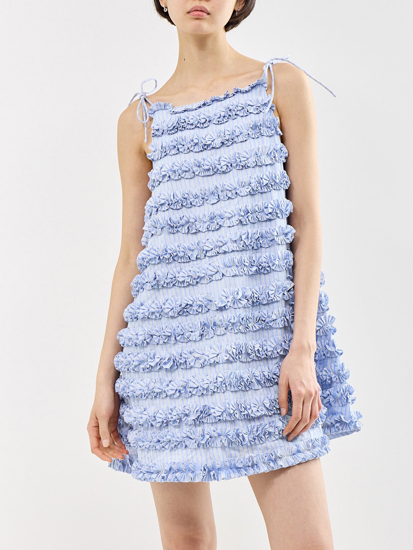 Leili Ruffle Mini Dress Blue Stripe