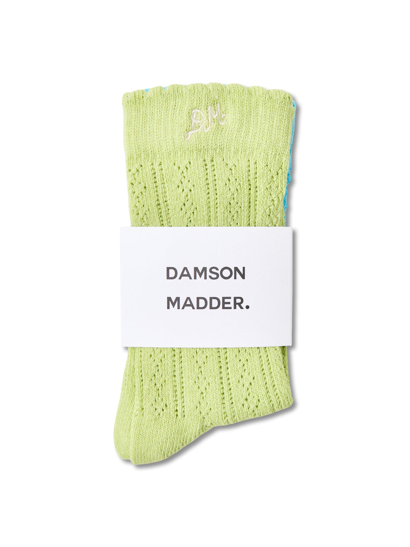 Calf Length Two Pack Pointelle Socks Celery & Aqua