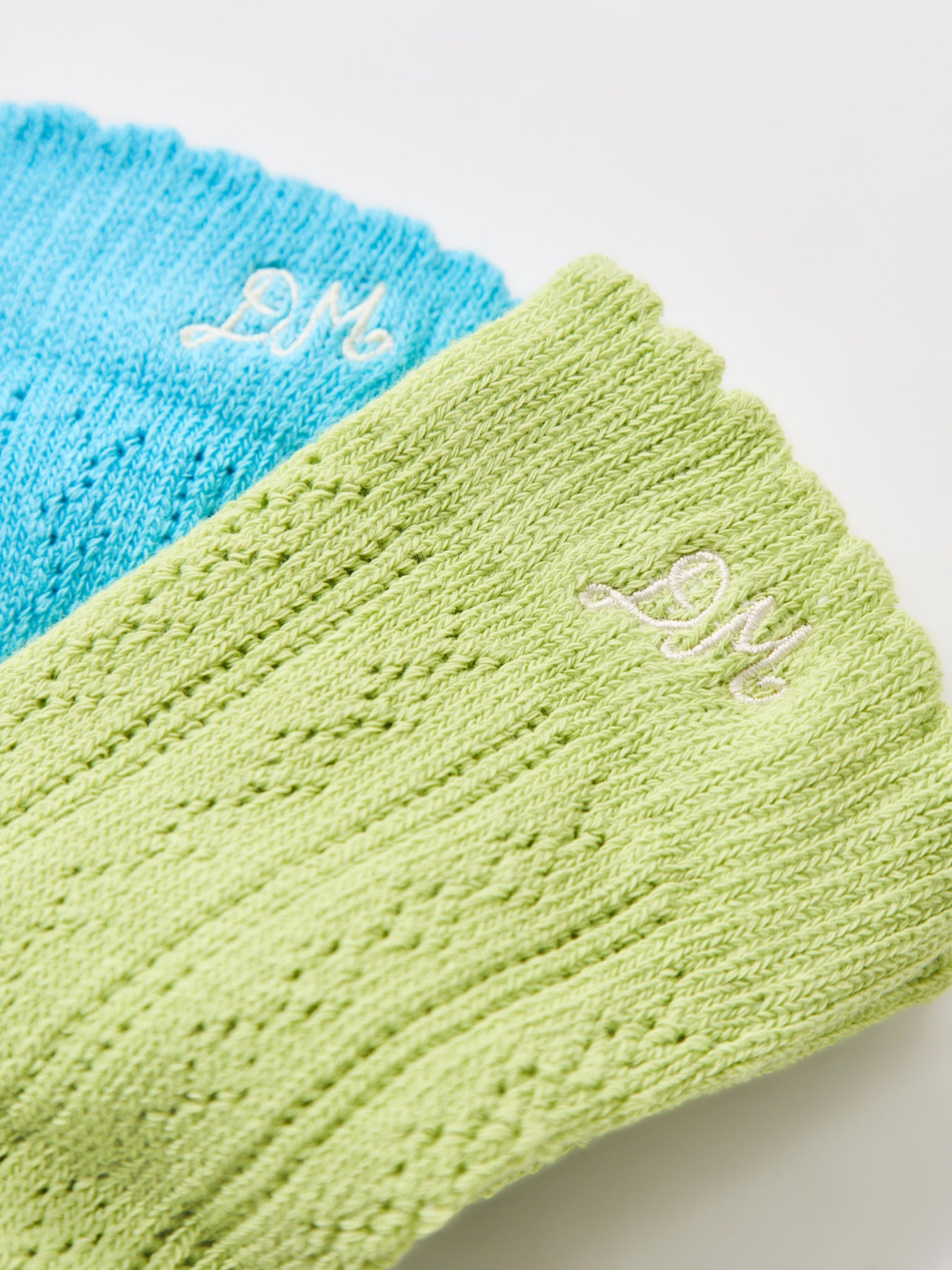 Calf Length Two Pack Pointelle Socks Celery & Aqua