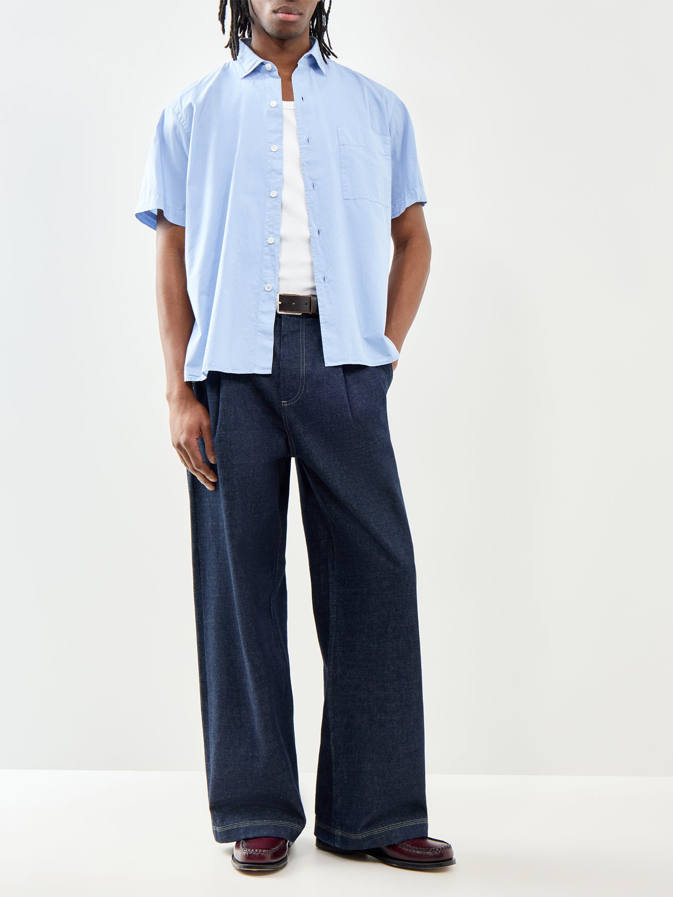 Short Sleeve Cotton Shirt Blue