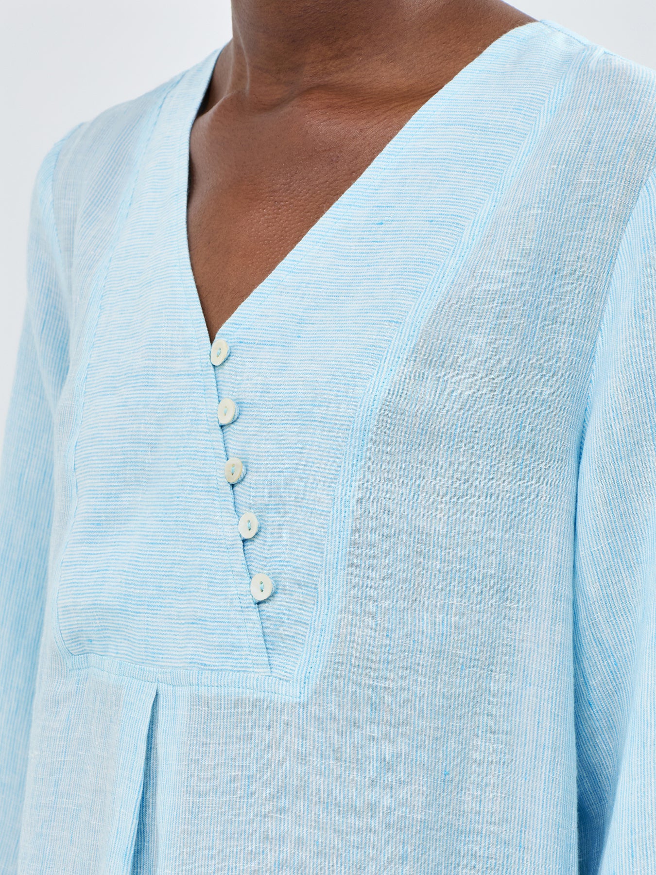 Linen Ticking Stripe LS Midi Dress