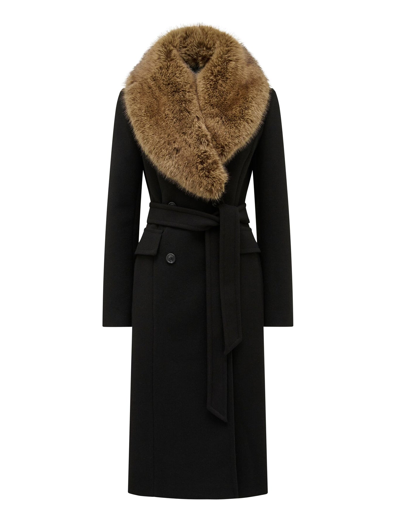 Chelsea Double Breasted Fur Collar Coat Black