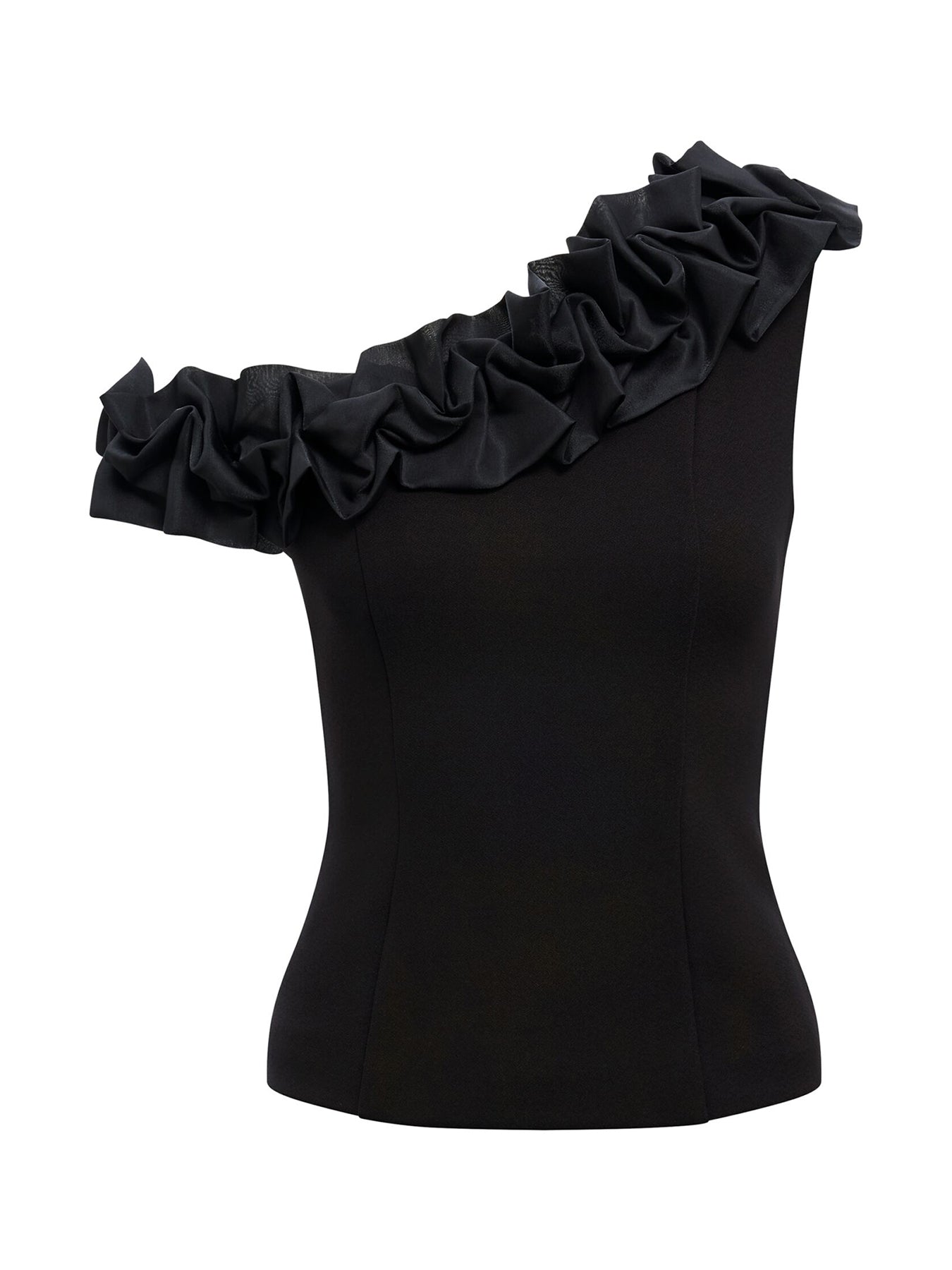 Sadie Tipped Shoulder Ruffle Top Black