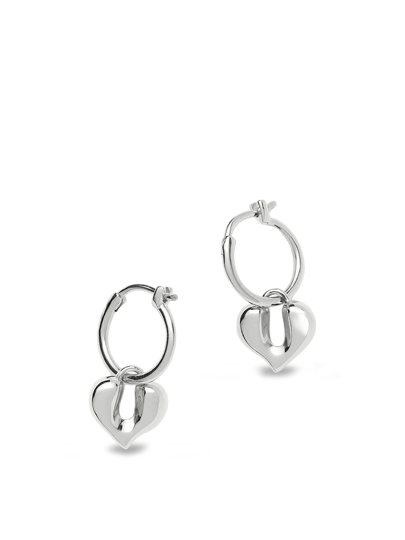 Molten Heart Charm Hoop Earrings Silver