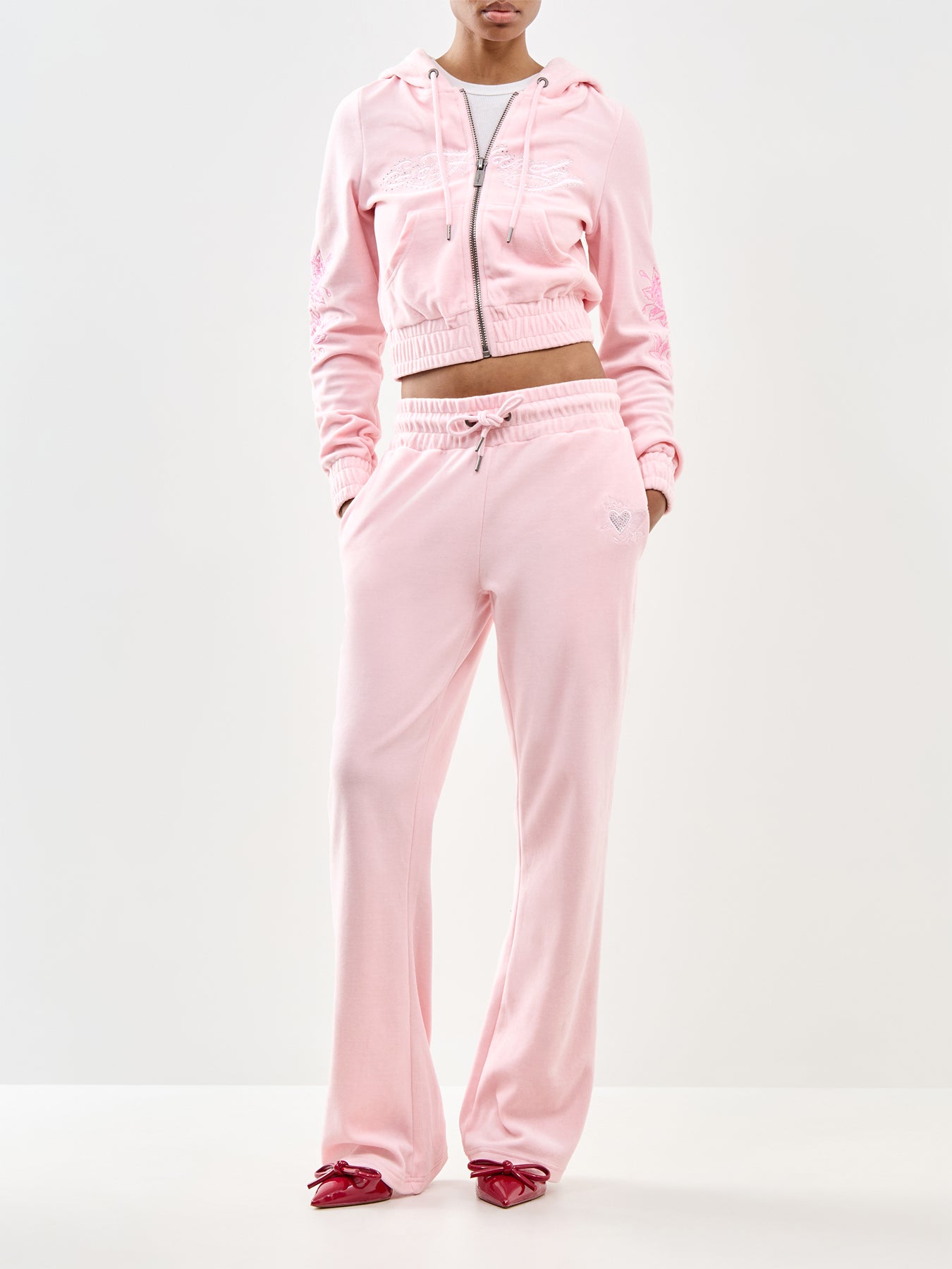 Love and Thorns Diamante Velour Hoodie Pink