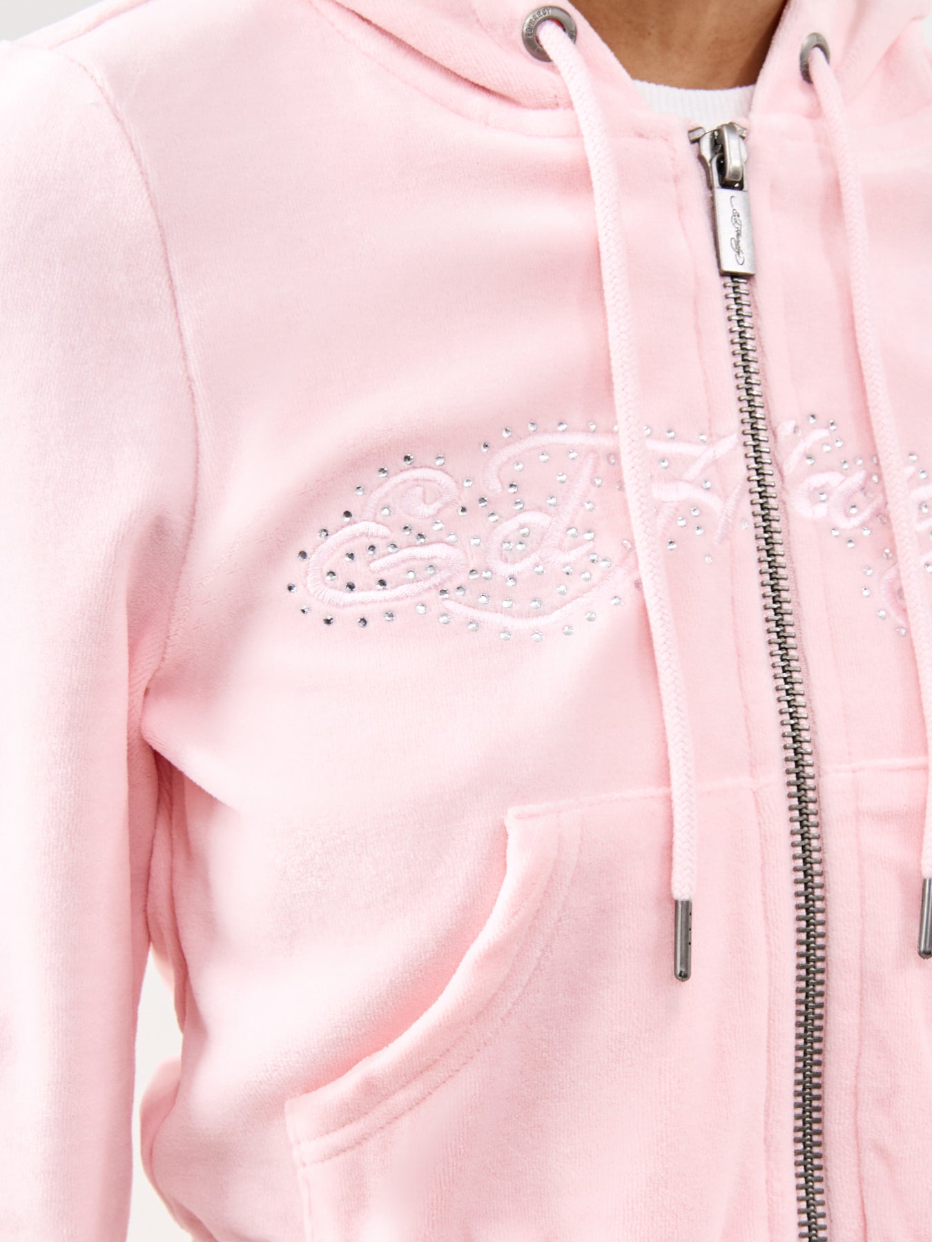 Love and Thorns Diamante Velour Hoodie Pink