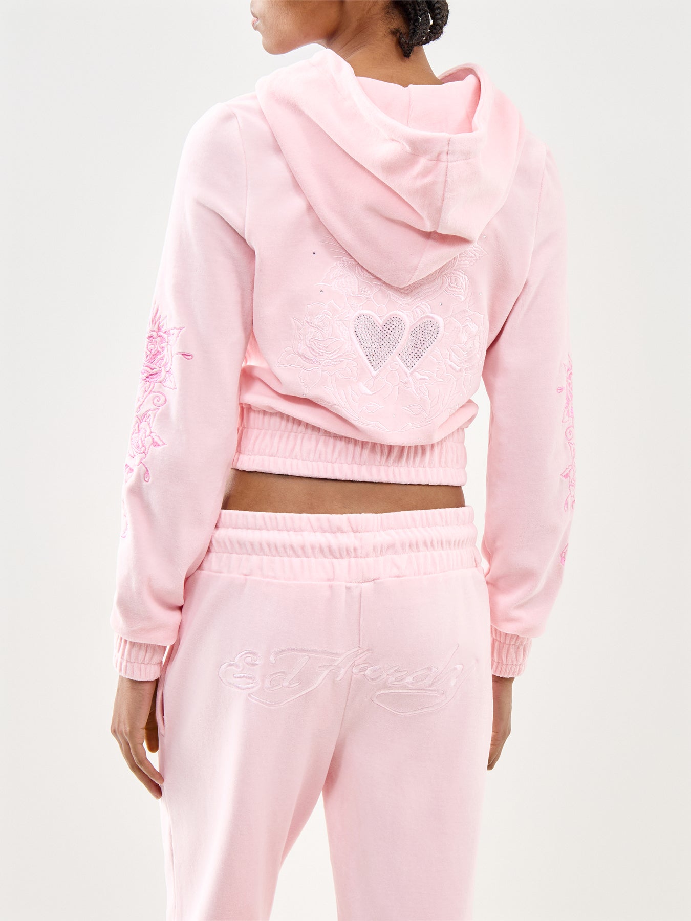 Love and Thorns Diamante Velour Hoodie Pink